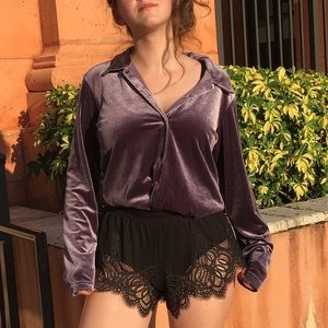 Purple Velvet Button Down